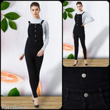 Sleeveless denim high waist dungarees for women, stretchable and trendy in classic blue