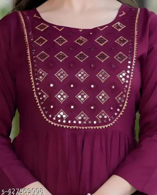 Rayon three-quarter sleeve WINE VINTAGE TYRE PRIYAANK blouse, solid colored women's top from India