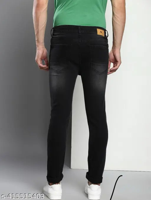 Black denim slim-fit jeans by Hardbull, durable and comfortable, made in India