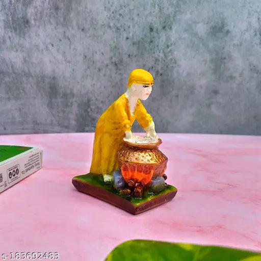 Yellow marble Shirdi Sai Baba statue for puja worship, 8cm x 10cm x 5cm, realistic and detailed design