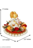 Multicolor polyresin Ganesh Idol sitting on gungroo bangles, decorated by flowers. Hand-painted for a vibrant decorative showpiece (9 cm)