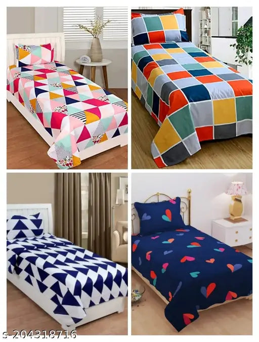 White geometric pattern, 580 thread count pure cotton single bedsheet set - Mega sale on limited offer