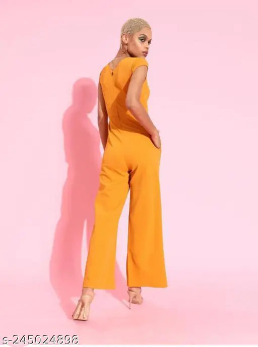 Stylish polyester jumpsuit with short sleeves, solid color, imported from India