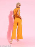 Stylish polyester jumpsuit with short sleeves, solid color, imported from India