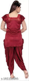 Satin Key Ocean top & Patiala pyjama nightsuit set, free size, lace panel details, elasticated waistband, Indian origin