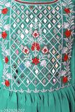 Girls embroidery sharara sets in chiffon, mirror work top and dupatta. A-line with three-quarter sleeves. Indian girls' fashion. Made in India