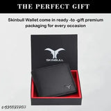 Black top-grain leather RFID-blocking wallet for men, 5 compartments, compact design, perfect gift