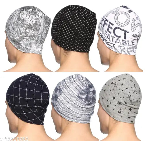 Printed lycra skull cap, perfect for men, on display, made in India