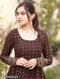 Women's long Anarkali gown, rayon fabric with printed design