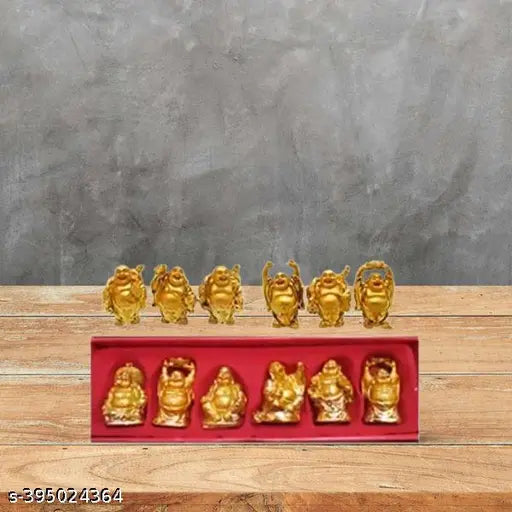 Stainless steel Laughing Buddha figurine set, bringing wealth and good luck with 6 different poses for decorative showpiece