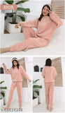 Women's velvet pyjama set, long-sleeved solid top & bottom with soft fabric, India-made winter suit for comfort and style