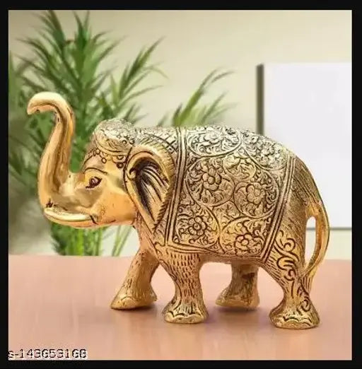 Gold brass elephant showpiece, intricately carved, 13cm x 9cm x 5cm, perfect home decor