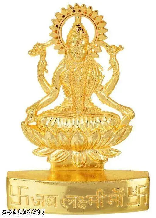 Golden brass Laxmi idol for puja, worship, and gifting. Ideal for home altars or as a thoughtful gift. Handcrafted in India