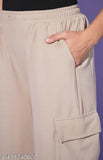Khaki cargo pants, spacious pockets, casual women's wear