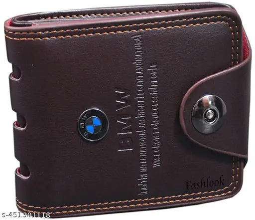 Solid faux leather BMW wallet, 2 compartments, free size (10cm x 5cm), made in India