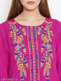 Pink embroidered rayon tunic for women, trendy and comfortable, size S-XXL