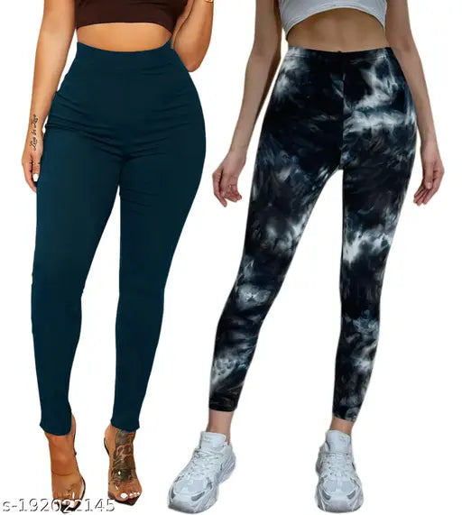 Imported women's black leggings with smooth fill, high quality Lycra fabric for running, gym wear, and yoga. Pack of 2 in sizes 26, 28, 30, 32, 34, 36 (waist: 26-36in, hip: 32-40in, length: 36-38in)