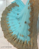 Embroidered georgette saree with blue unstitched blouse, intricate detailing