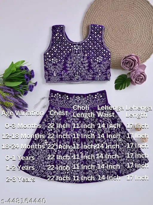 Baby girl cotton velvet lehenga set, embellished with zari stitch, sleeveless, trending ethnic wear for parties, country of origin: India