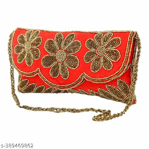 Red handmade embroidery clutch