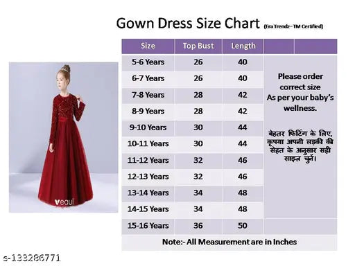 Red sequin net work full length gown for girls, embellished with velvet top on nylon bottom, festive partywear" (107 characters)