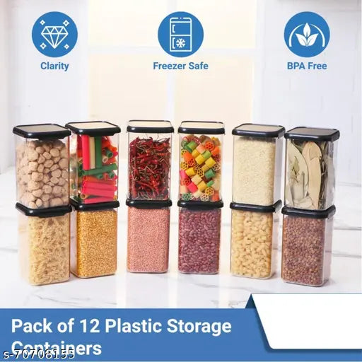 Airtight Plastic Square Containers for Kitchen Storage 1100ml Pack of 12