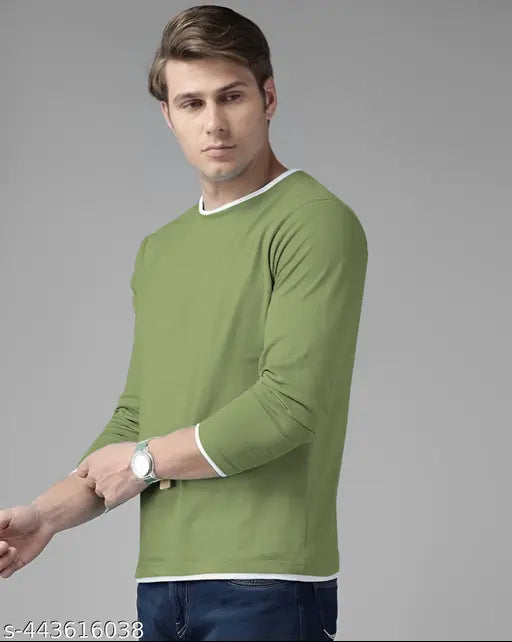 Green cotton blend men's t-shirt with long sleeves, ideal for everyday wear