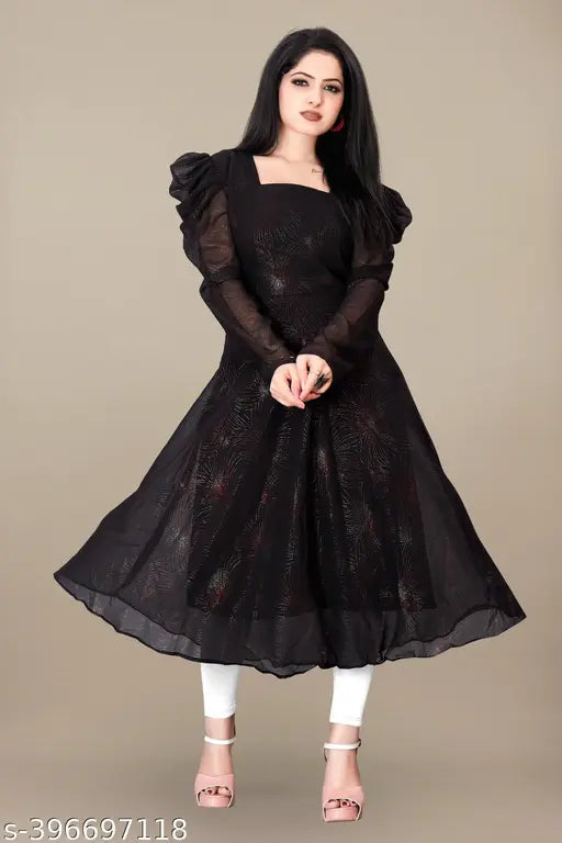 Trendy cotton georgette kurta and dupatta with printed combo, three-quarter sleeves. Kurti M (38in, 46in), L (40in, 46in), XL (42in, 46in), XXL (44in, 46in), XXXL (46in, 46in). Rinkal-Paper-Kurta: solid georgette long sleeves. Made in India