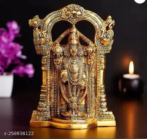 Ornate metal statue of Lord Balaji from Tirupati, Sri Venkateswara temple collection