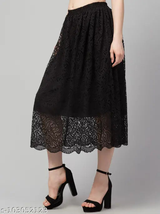 Elegant black lace mesh skirt
