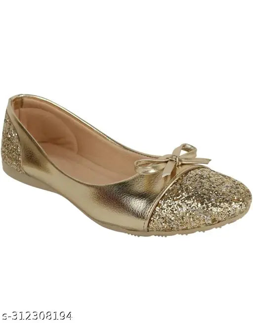Synthetic leather, golden embellished ballerinas for women, slip-on footwear - India