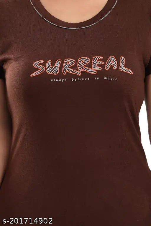 Chocolaty brown cotton hosiery women's nightsuit set with half sleeve T-shirt and pyjama pants, soft and comfortable sleepwear for casual or home wear