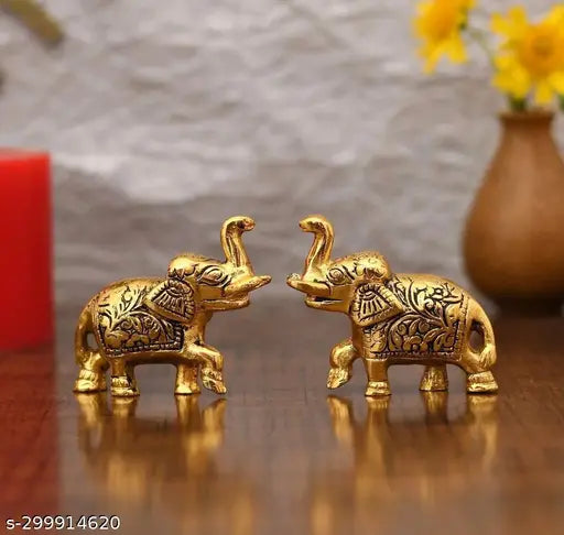 Metal elephant pair set for home, temple, office, and gifting; symbolizing happiness & prosperity