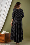 RAAKas printed rayon anarkali kurta for women. Flower print, long sleeves, regular fit, lightweight material. Party wear, festive wear, suitable for occasions like weddings and casual gatherings