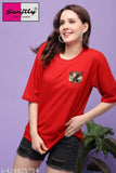 Red oversized t-shirt with eagle print, half sleeve, women's fashion