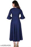 Stylish navy blue maxi dress with lining, knee length, rayon material
