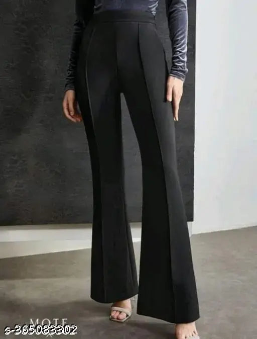 Black, high-waisted trousers with a zipper on the front and side pockets