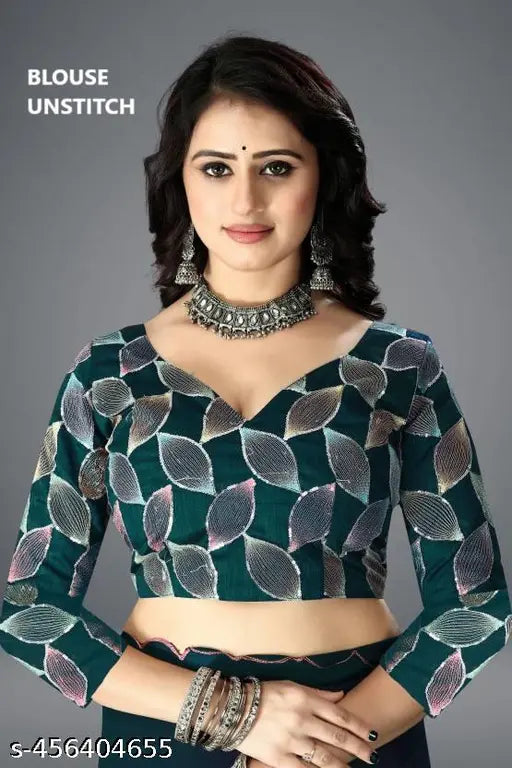 Georgette saree with stylish border & embroidered blouse, Indian traditional attire in free size