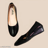Handmade black patent leather women's wedge shoes, affordable all-day wear, ideal for office and stylish occasions