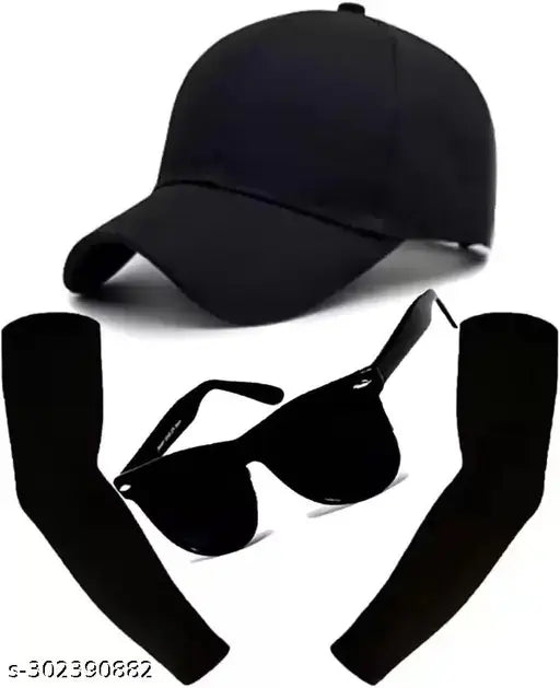 Black cotton sporty baseball cap, UV protection sunglasses set for men and boys, ideal for outdoor activities in sunny weather