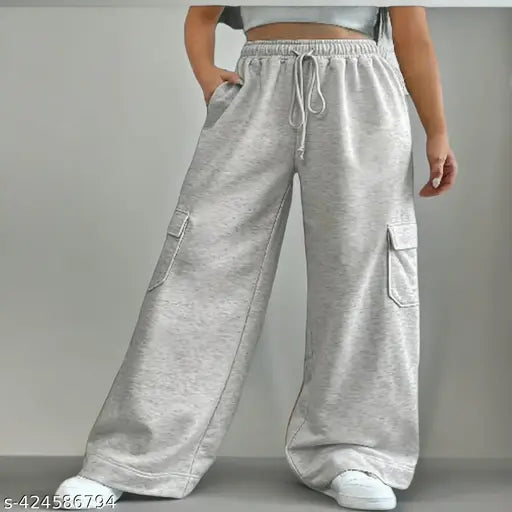 Women's casual grey track pants with six pockets, new western trend collection for winter and summer wear
