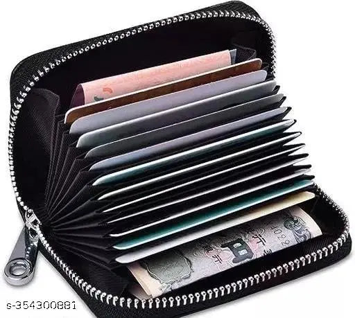Solid leather men's and women's card holder wallet, 9 slot vertical design with zipper, imported from India