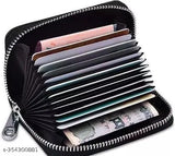 Solid leather men's and women's card holder wallet, 9 slot vertical design with zipper, imported from India