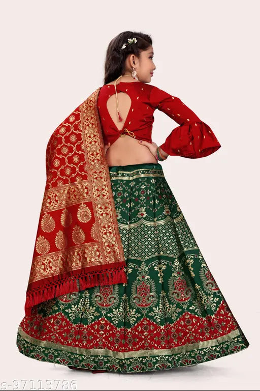 Bamboo kids lehenga with jacquard stitch, 7-8 years size