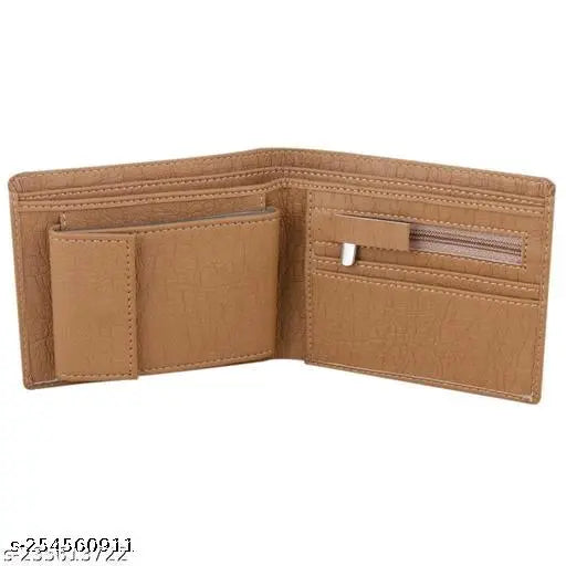 Beige artificial leather album wallet for men, regular size (11 card slots), solid pattern, durable, compact, portable, lightweight, high-quality thread, additional photo & card sleeves
