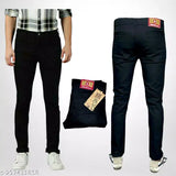 Sikonex black stretchy men's jeans, lightweight and comfortable, solid-patterned polyester denim
