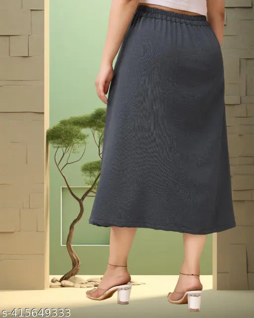 Embellished net cotton blend denim A-line calf length skirt for women, latest fashion from India