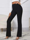 Black high-waisted wide-leg pants with zip fly and side pockets
