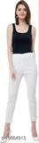 White cotton blend women's trousers/pants by Fashionalbel, featuring cotton lycra for comfort and a solid net pattern