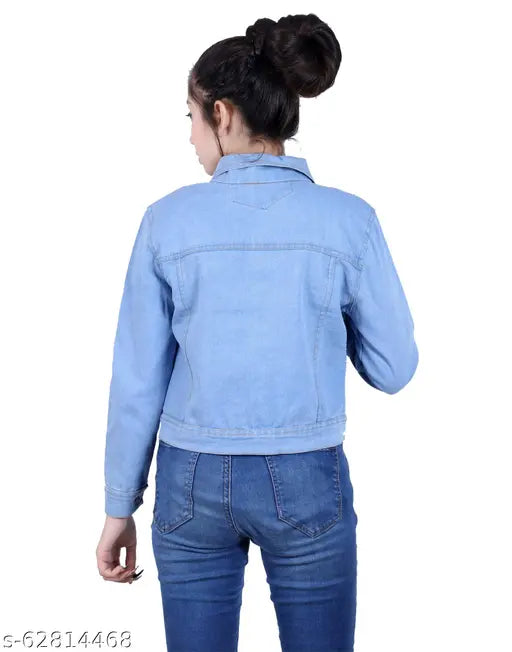 Lighty Moity Plain Denim Jacket - Solid, long-sleeved original denim jacket for women (S: 34/19/32, M: 36/19/34, L: 38/20/36, XL: 40/20/38) from India